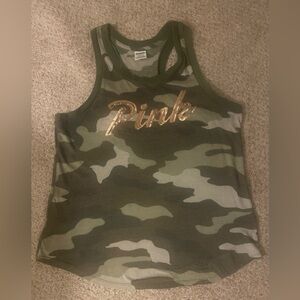 VS PINK BLING/SEQUINS CAMO TANK TOP IN EUC O/S SMALL WILL FIT MEDIUM